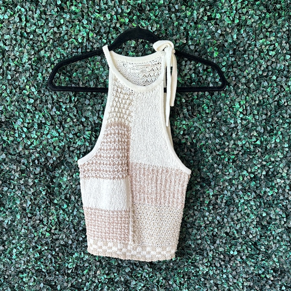 Anthropologie Cream and Tan Knit Tank Top